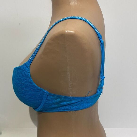 Pink Victoria's Secret Women's Blue Wear Everywhere Rhinestone Push Up Bra 34B - Picture 4 of 11